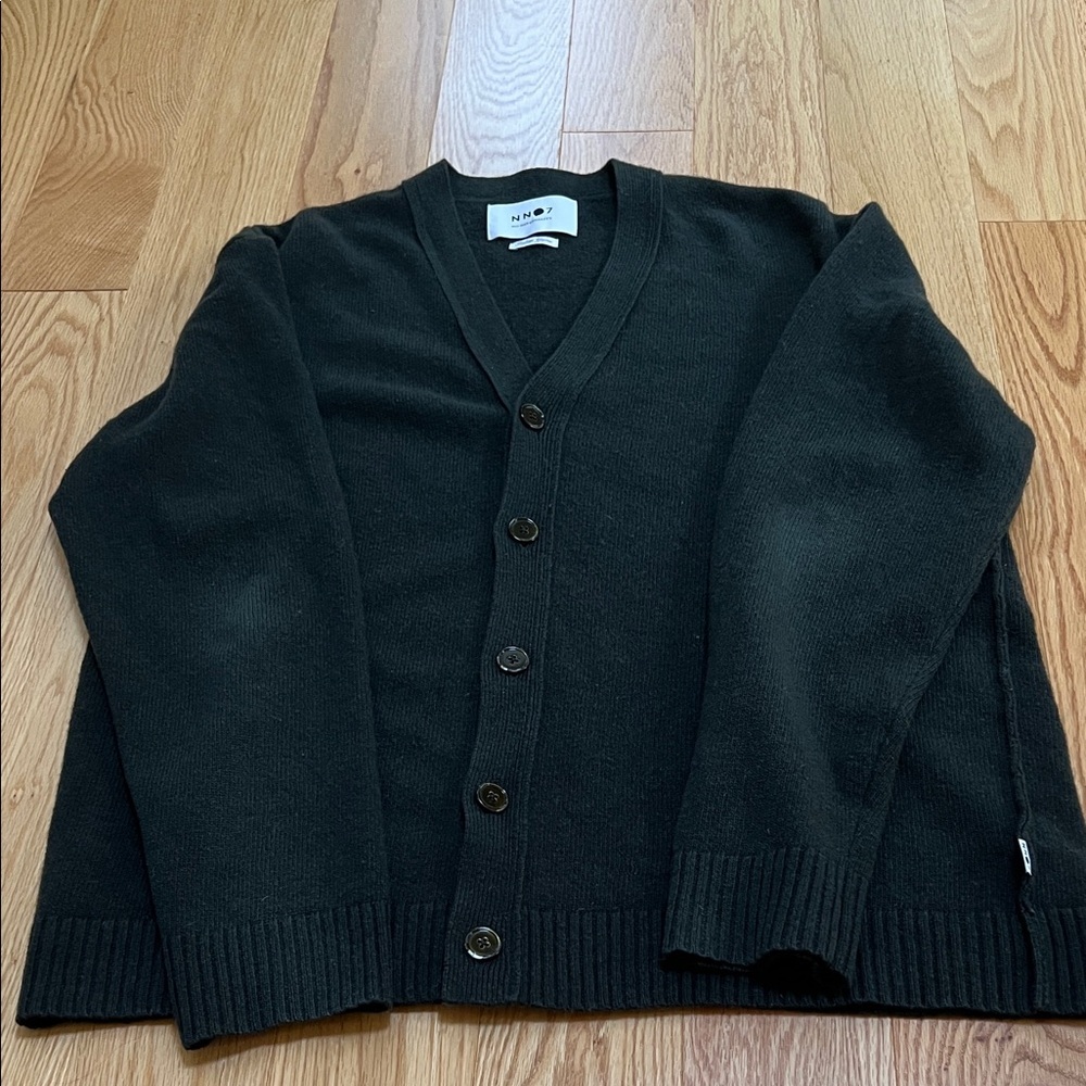 NN07 men’s XXL dark green wool cardigan sweater.